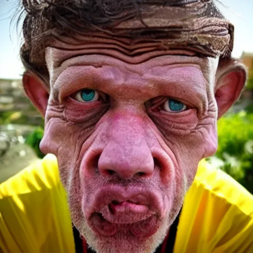 Image similar to world\'s ugliest man, close up, award winning photo
