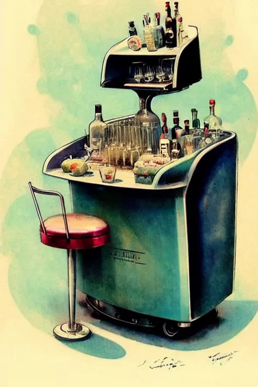 Image similar to ( ( ( ( ( 1 9 5 0 s retro future android mobile bartender bar. muted colors. ) ) ) ) ) by jean - baptiste monge,!!!!!!!!!!!!!!!!!!!!!!!!!