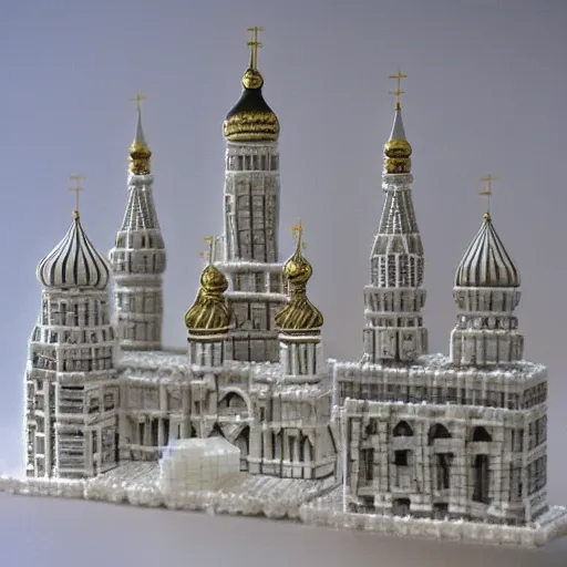 Image similar to kremlin made of sugar cubes. 40mm lens realistic photo shot