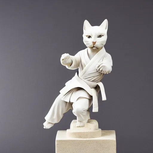 Prompt: marble statue of a karate cat