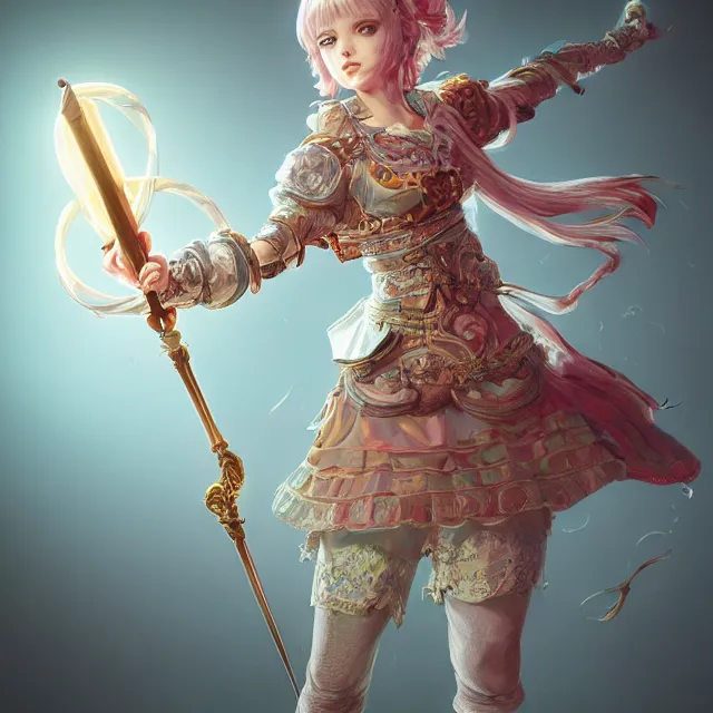 Image similar to studio portrait of neutral good colorful female cleric bard healer as absurdly beautiful, elegant, young skinny gravure idol, ultrafine hyperrealistic illustration by kim jung gi, irakli nadar, intricate linework, sharp focus, bright colors, octopath traveler, final fantasy, unreal engine highly rendered, global illumination, radiant light, detailed intricate environment