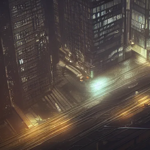 Image similar to a dystopian city at night, octane render, 8 k, depth of field, by wlop