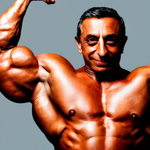 Prompt: photo of a close portrait of eric zemmour as a bodybuilder, studio lightning, 4 k, highly detailled