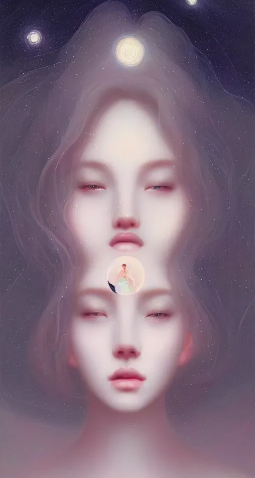 Prompt: breathtaking delicate detailed concept art painting beauty faces with starry night inside, by hsiao - ron cheng, bizarre compositions, exquisite detail, pastel colors, 8 k
