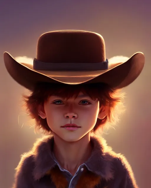 Image similar to young cat wearing a brown cowboy hat | | cute - fine - face, fluffy, pretty face, key visual, realistic face, detailed, real life, fine details by stanley artgerm lau, wlop, rossdraws, james jean, andrei riabovitchev, marc simonetti, and sakimichan, trending on artstation