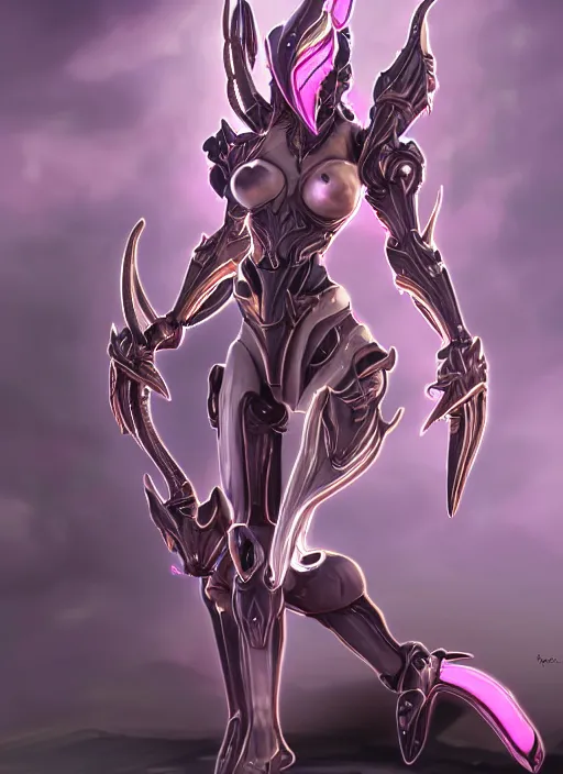 Image similar to extremely detailed giantess shot, front shot, of a goddess saryn warframe, that's a giant beautiful stunning anthropomorphic robot female dragon with metal cat ears, sitting elegantly on a mountain, detailed sharp robot dragon claws, robot dragon feet, streamlined pink armor, thick warframe thighs, long elegant tail, detailed warframe fanart, destiny fanart, high quality digital art, giantess art, furry art, 3D realistic, warframe art, Destiny art, furaffinity, DeviantArt, artstation, 8k HD, octane render