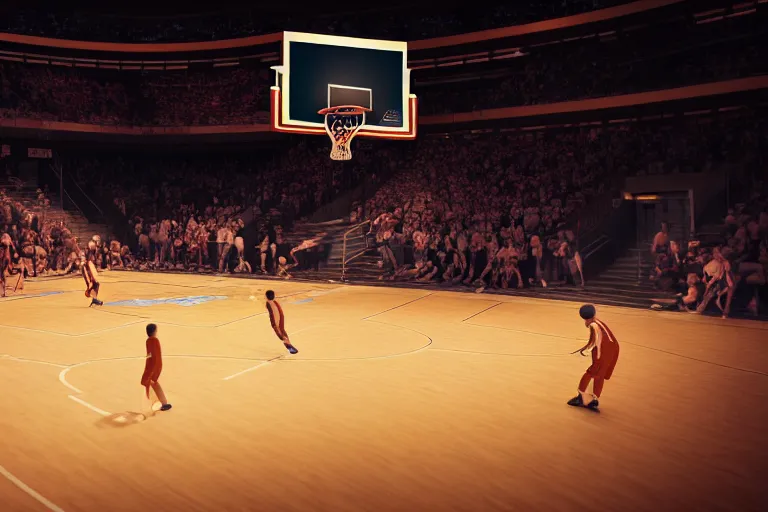 Image similar to diorama of a basketball game, setting is bliss wallpaper, realistic, 4 k, detailed, atmospheric, cinematic lighting, octane render, unreal engine render, ray tracing lighting