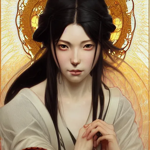 Prompt: Kaguya Ōtsutsuki, D&D, fantasy, intricate, elegant, highly detailed, digital painting, artstation, concept art, matte, sharp focus, illustration, art by Artgerm and Greg Rutkowski and Alphonse Mucha