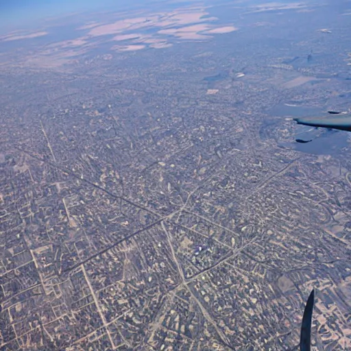 Prompt: infrared camera view from bomber, flying over manhattan, c130, military