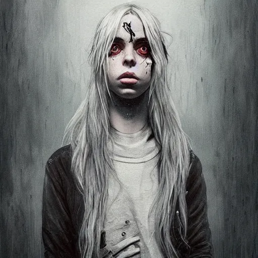 Prompt: billie eilish, horror, grunge, loony toons style, illustrated by Greg Rutkowski and Caspar David Friedrich., Trending on artstation, artstationHD, artstationHQ, 4k, 8k