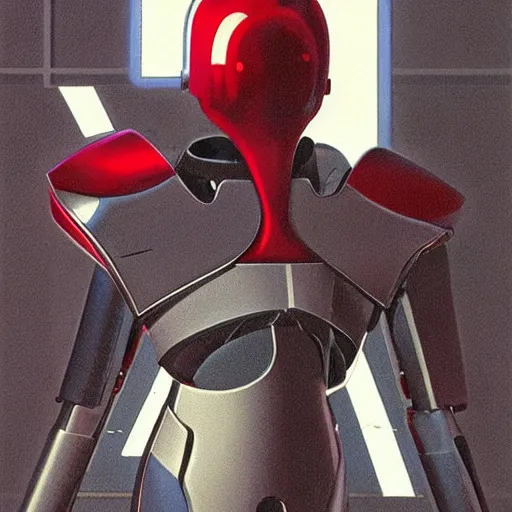 Image similar to self portrait of a humanoid ant with a helmet with pincers. Red and black body armor, digital art, realistic, ultradetailed, concept art in the style of Science Fiction. art by Syd Mead and Moebius, trending on artstation, devianart, cgsociety