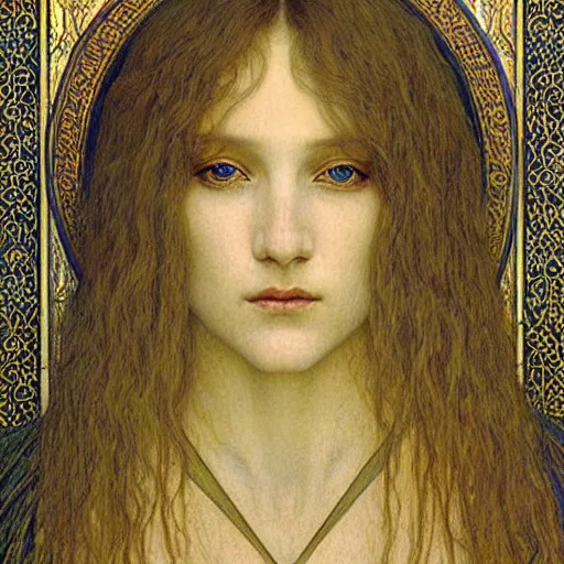 Image similar to detailed realistic beautiful young medieval queen portrait by jean delville, art nouveau, symbolist, visionary, gothic