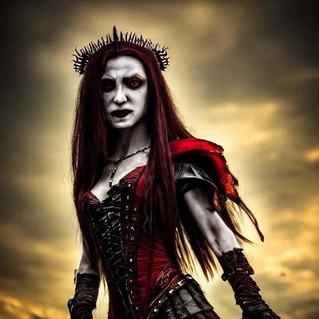 Image similar to photo of a vampire warrior queen highly detailed 8 k hdr smooth sharp focus high resolution award - winning photo