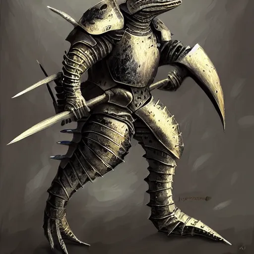 Prompt: lizard wearing knight armor, digital painting, highly detailed, concept armor, sharp focus