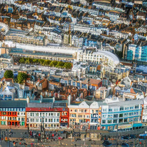 Prompt: a diorama of brighton, uk. tilt shift photography