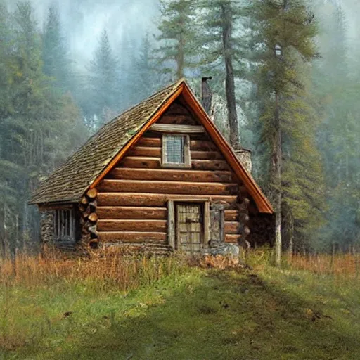 Image similar to a cabin in the woods by james gurney