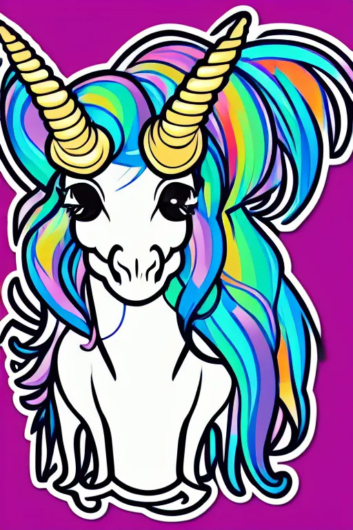 Image similar to A portrait of a gangster unicorn, sticker, highly detailed, colorful, illustration, smooth and clean vector curves, no jagged lines, vector art, smooth