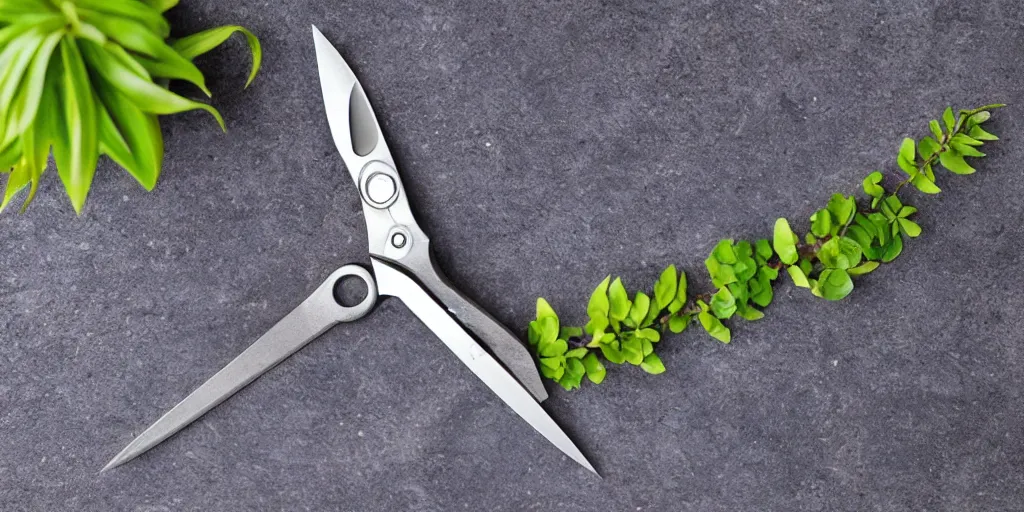 Image similar to cartoon scissors covered with plants