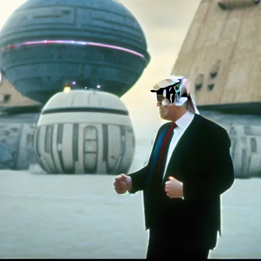 Image similar to photo of Donald Trump in the movie Star Wars: Episode VII, cinestill, 800t, 35mm, full-HD