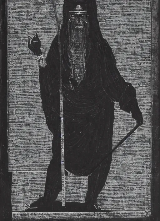 Image similar to a dark matter god with a cane, standing, silhouette