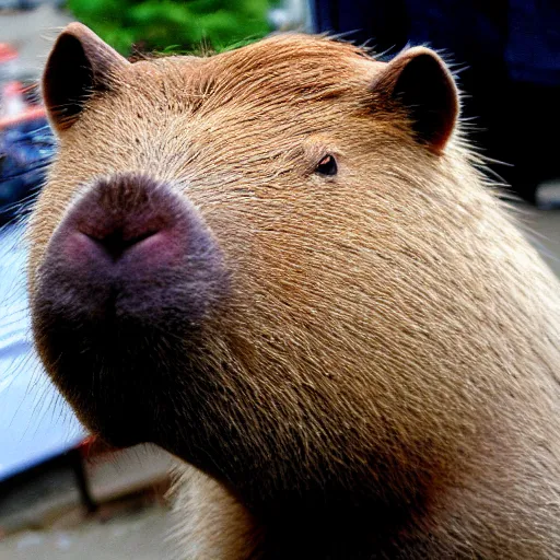 Image similar to capybara head, a man wearing a suit capybara head (smoking cigar)