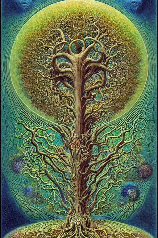 Image similar to tree of life by roger dean and andrew ferez, art forms of nature by ernst haeckel, divine chaos engine, symbolist, visionary, art nouveau, botanical fractal structures, organic, detailed, realistic, surreality