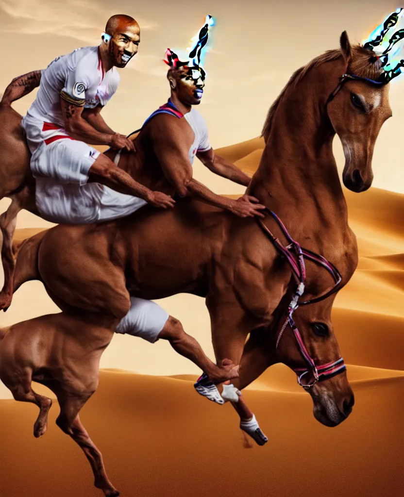 Image similar to thierry henry riding a unicorn in the desert, sharp, details, hyper - detailed, hd, 4 k, 8 k