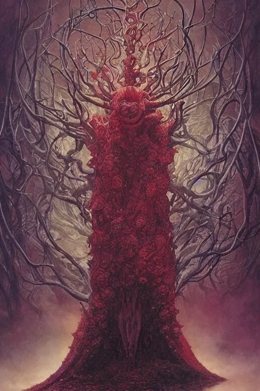 Prompt: cosmic horror eldritch lovecraftian the scarlet king of thorns by wayne barlowe, agostino arrivabene, denis forkas