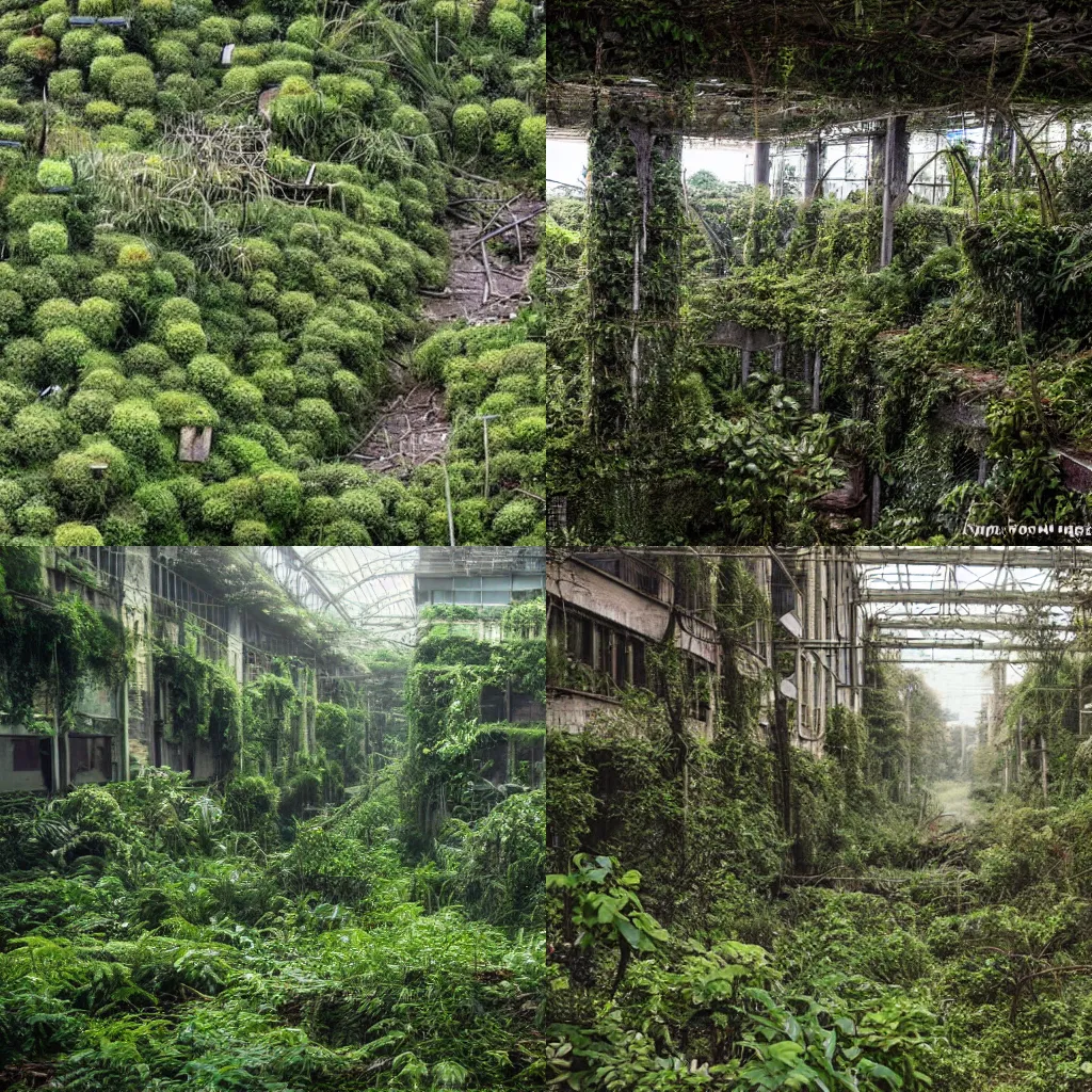 Prompt: Abandoned City, overgrown by plants