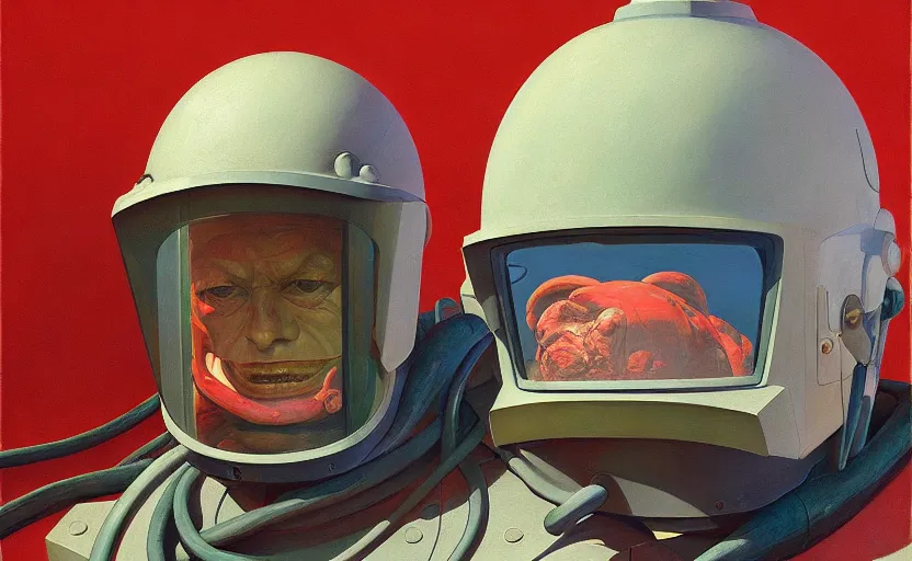 Prompt: Portrait of an engineer with helmet, very coherent, painted by Edward Hopper, Wayne Barlowe, painted by James Gilleard, airbrush, art by JamesJean