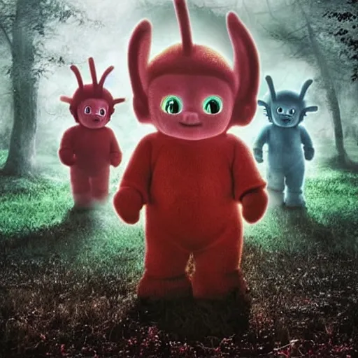 Prompt: Teletubbies-vampires in a Silent Hill