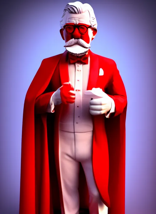 Image similar to colonel sanders as marble statue, in red background, soft red texture, red realistic 3 d render, high red lights, 4 k, high detailed photography cape, 5 0 mm lens, rich blue colors, smooth gradients, depth of field, cinematic