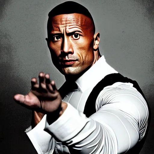 Image similar to film still of dwayne johnson as ip man, pose wing chun style