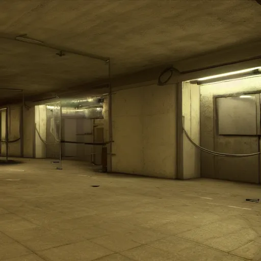 Prompt: holding cells in underground lab, sterile, clean, cinematic, liminal space, unreal engine, cctv footage, in-game screenshot