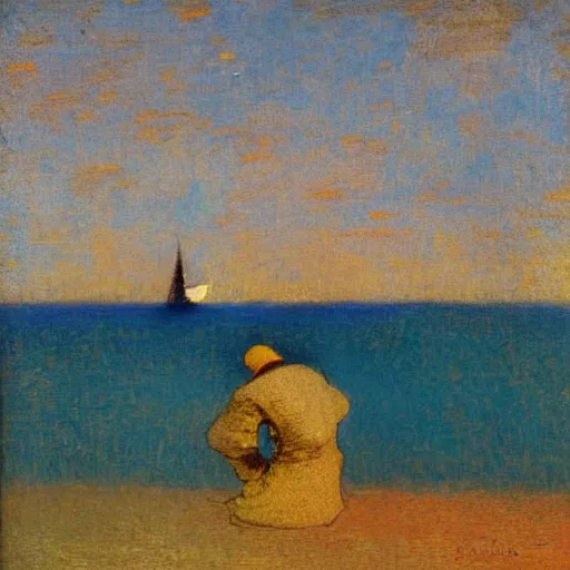 Image similar to a fisherman at sea by odilon redon