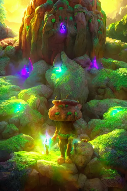 Image similar to arcane fantasy art giant golem elemental wood rock bastion forged gemstone enchanted forest troll, global illumination ray tracing hdr fanart arstation by sung choi and eric pfeiffer and gabriel garza and casper konefal lisa frank zbrush central hardmesh radiating a glowing aura