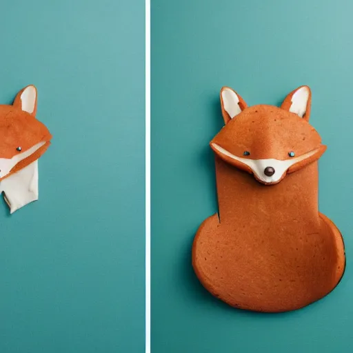Image similar to studio photography of sandwich in the shape of a fox