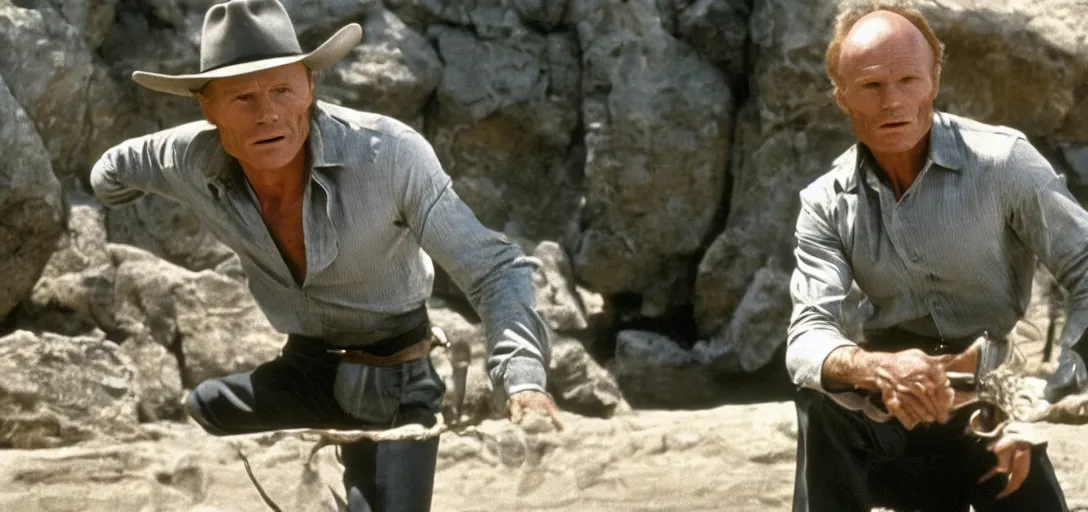 Prompt: a still of Ed Harris in Westworld (1973)