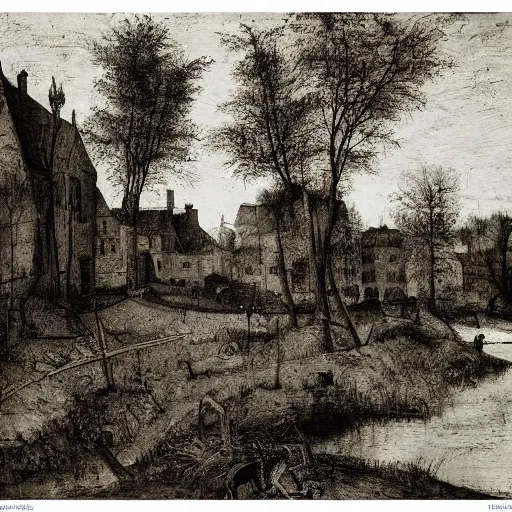 Image similar to abandoned dark stream sunray weed, by alberto giacometti and pieter bruegel the elder, rococo, smooth