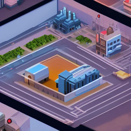 Prompt: Isometric game, 4k, dramatic lighting, unreal engine, fake city for nuclear tests