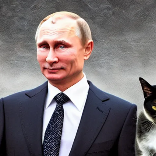 Image similar to vladimir putin wearing cute cat headband. cat ears. cute matte painting