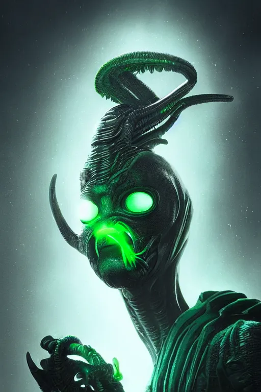 Prompt: alien character, cinematic lighting, intricate details, green smoke dark background, ring light, alex ross, mark waid, jonathan hickman, joe sinnot, jack kirby style arts, trending on artstation featured on behance,