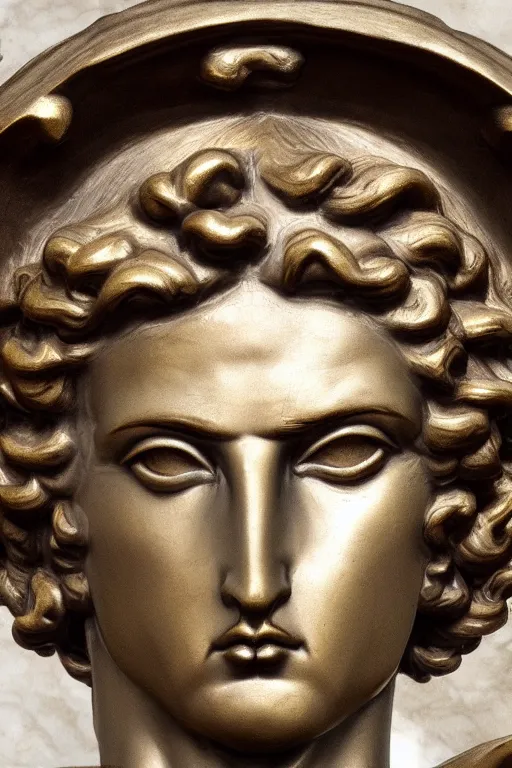 Image similar to archangel Michael, face, closeup, ultra detailed, bronze, Guido Reni style