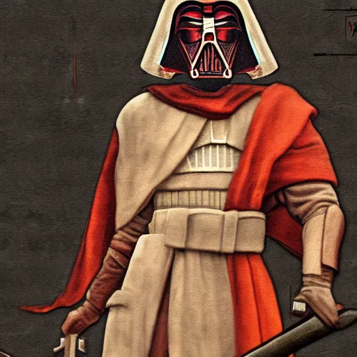 Image similar to darth revan depicted in an anciet wall painting, 8k render, realistic,