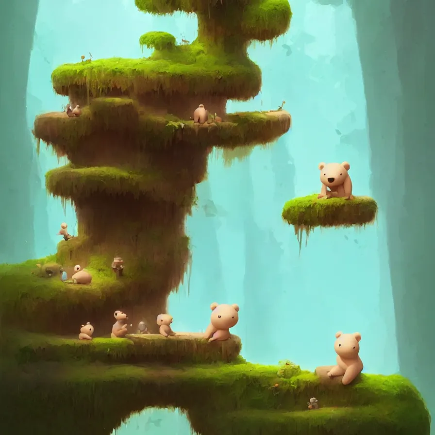 Image similar to A river, a baby bear on top of a trunk, jungle, art by Goro Fujita, ilustration, concept art, sharp focus, ArtStation, Deviantart