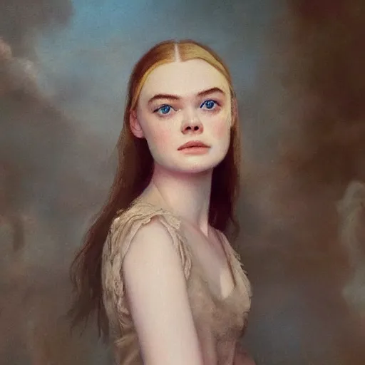 Prompt: ultra realistic medium shot portrait painting of elle fanning in the world of goya, art by frank frazetta, 4 k, ultra realistic, matte painting, hard edges, highly detailed, epic lighting