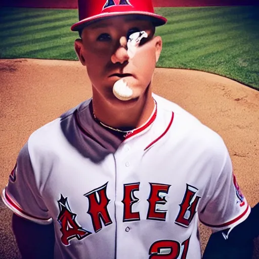 Image similar to “a realistic detailed photo of a guy who is named Mike Trout, hypnotized, baseball player”