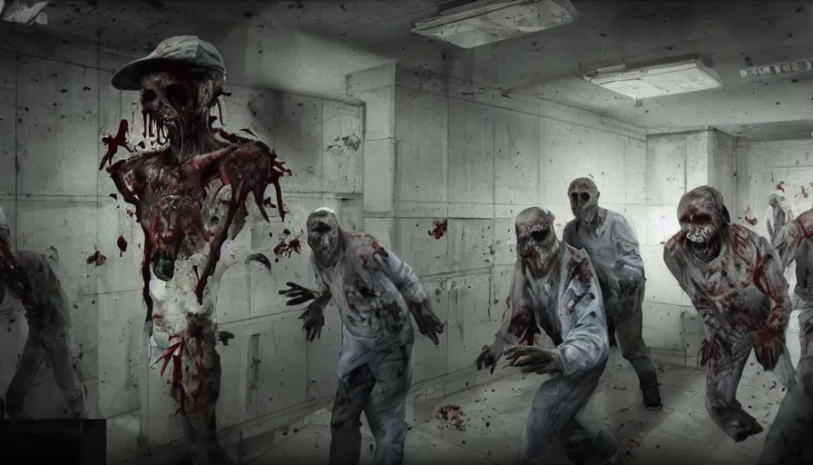 Image similar to zombies working in a morgue. trending on artstation. realistic cinematography