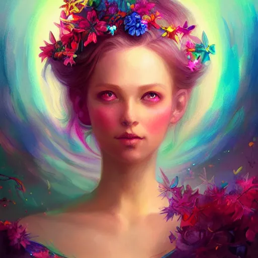 Prompt: colorful and Festive Captivating Fairy portrait, atmospheric lighting, painted, intricate, highly detailed by Charlie Bowater