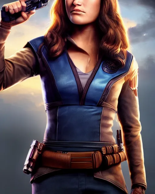 Image similar to beautiful jaina solo from star wars legends, beautiful jaina solo, without lightsaber, movie, hyper realistic, hollywood promotional image, imax, 8 k